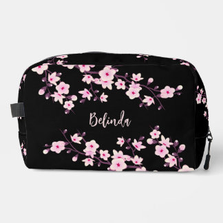 Kirschblüten-Pink-Schwarzes Monogramm Waschbeutel