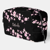 Kirschblüten-Pink-Schwarzes Monogramm Waschbeutel (Rechte Ecke)