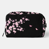 Kirschblüten-Pink-Schwarzes Monogramm Waschbeutel (Rückseite)