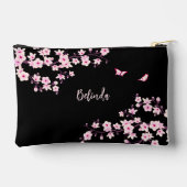 Kirschblüten-Pink-Schwarzes Monogramm Zubehörtasche (Rückseite)