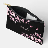 Kirschblüten-Pink-Schwarzes Monogramm Zubehörtasche (Offen)