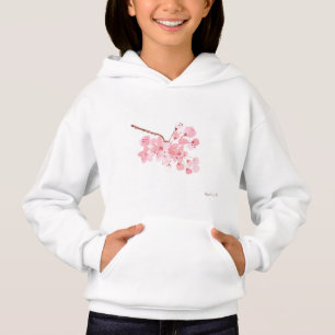 Kirschblüten-pinke Blumen rustikale Kunst Mädchen Hoodie