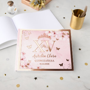 Kirschblüten Quinceañera Fünfzehn 15 XV Rosen Gold Gästebuch