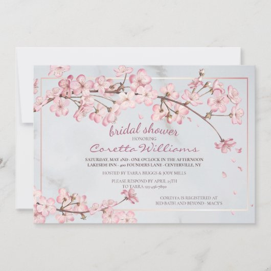 Kirschblüten Rahmen Brautparty Einladung (Vorderseite)