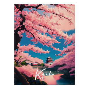 Kirschblüten-Reiseplakat Kyoto Poster