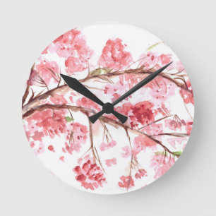 Kirschblüten rosa Blumen Sakura Japanisch Runde Wanduhr