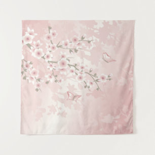 Kirschblüten-Rosa Blumen Vintage Wandteppich