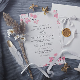 Kirschblüten Rosa Elegant Chic QR-Code Hochzeit Einladung