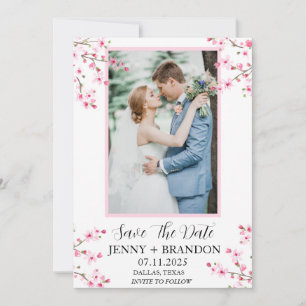 Kirschblüten-Rosa Elegante Moderne Florale Fotogra Save The Date