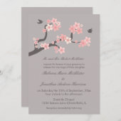 Kirschblüten Rosa/Grau Hochzeit Einladung (Vorne/Hinten)