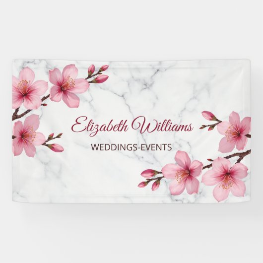 Kirschblüten Rosa Grauer Marmor Banner (Horizontal)