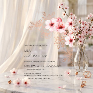 Kirschblüten-Rosa Klare Hochzeit Acryleinladungen