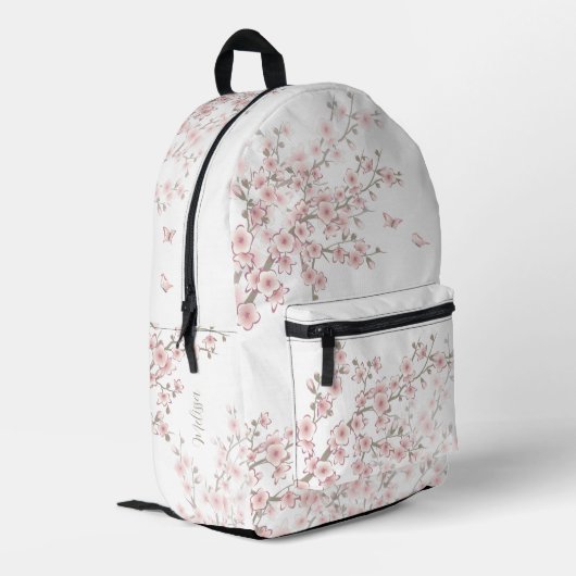 Kirschblüten-Rosa Monogramm Bedruckter Rucksack (Rückseitige Ecke links)
