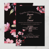 Kirschblüten Rosa Rot Aquarell Einladung (Vorne/Hinten)