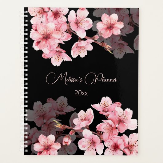 Kirschblüten Rosa Schwarz Benutzerdefiniert Planer (Vorderseite)