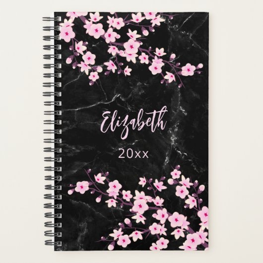 Kirschblüten Rosa Schwarzer Marmor Custom Planer (Vorderseite)