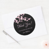 Kirschblüten Rosa Schwarzes Danke Runder Aufkleber (Umschlag)