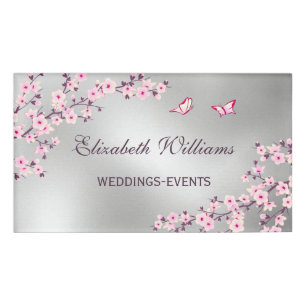 Kirschblüten-Rosa-Silber-Hochzeitsplanerin Namenschild