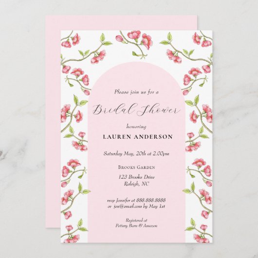 Kirschblüten Rosa und Weiß Brautparty Einladung (Vorne/Hinten)