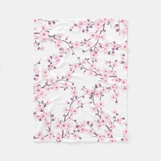 Kirschblüten Rosa Weiß Fleecedecke (Vorderseite)