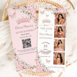 Kirschblüten Rosen Gold Fotoautomat Quinceanera Save The Date