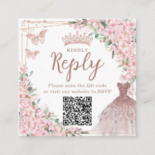 Kirschblüten Rosen Gold Quinceañera QR Code Begleitkarte