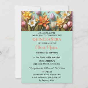 Kirschblüten Rosen Gold Schmetterlinge Quinceañera Einladung