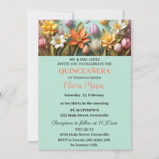 Kirschblüten Rosen Gold Schmetterlinge Quinceañera Einladung