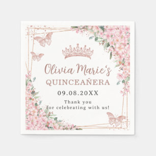 Kirschblüten Rosen Gold Schmetterlinge Quinceanera Serviette