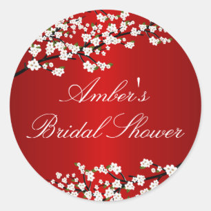 Kirschblüten-Rot-Brautjungfer-Sticker Runder Aufkleber