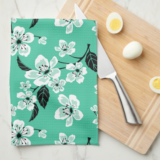 KIRSCHBLÜTEN - SAKURA (MINZE) GESCHIRRTUCH (Viertel Falte)