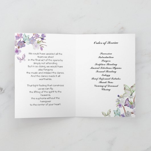 Kirschblüten-Schmetterlings-Begräbnis-Programm Programm (Innenseite)