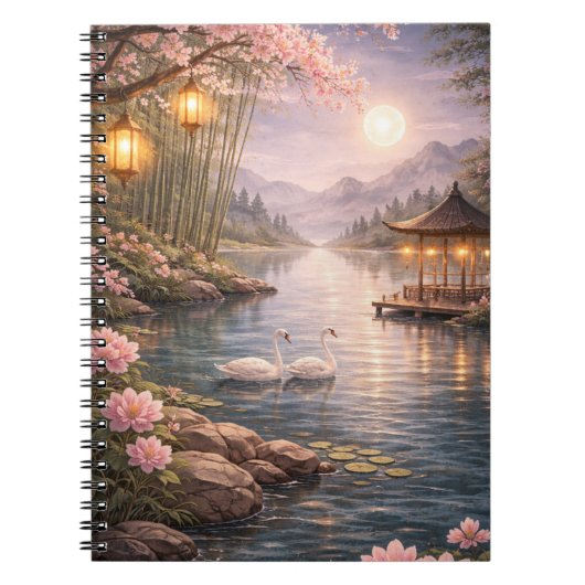 Kirschblüten-Schwanensee-Spiral-Fotobuch Notizblock (Vorderseite)
