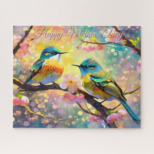 Kirschblüten-Sonnenaufgang Muttertags-Singvögel Puzzle (Horizontal)