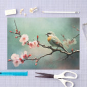Kirschblüten Spatz Türkis Himmel Vogel Floral Seidenpapier (Handwerk)