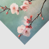 Kirschblüten Spatz Türkis Himmel Vogel Floral Seidenpapier (Ausschnitt)
