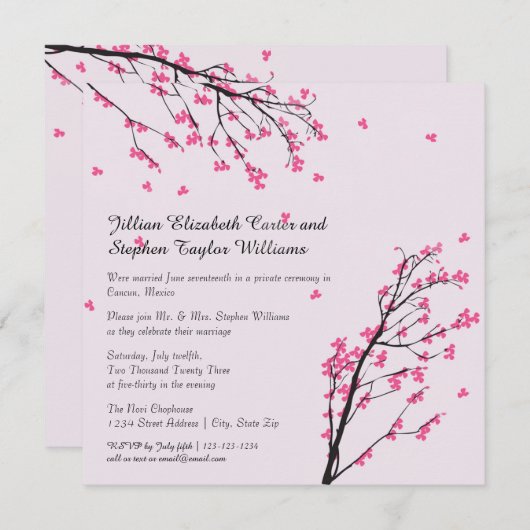 Kirschblüten-Stamm - Hochzeits-Mitteilung Einladung (Vorne/Hinten)