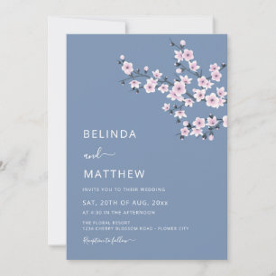 Kirschblüten Staubrosa Blau Kasuelle Hochzeit Einladung