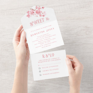 Kirschblüten Sweet 16 Floral Sechzehn Sakura All In One Einladung