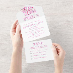 Kirschblüten Sweet 16 Floral Sechzehn Sakura All In One Einladung