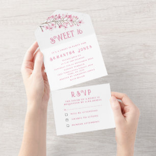 Kirschblüten Sweet 16 Floral Sechzehn Sakura Alle All In One Einladung