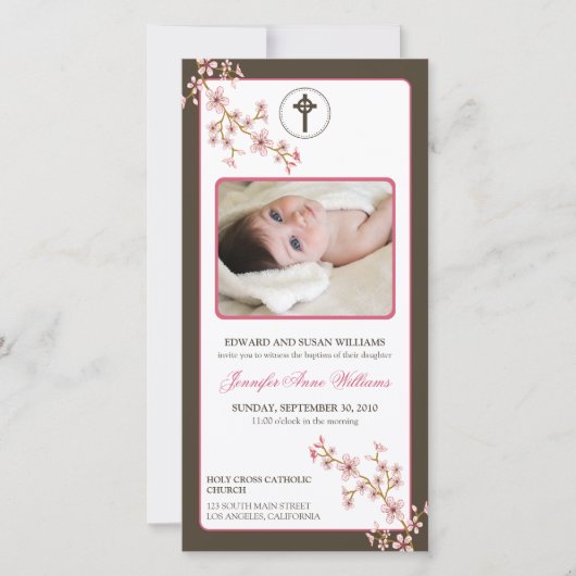 Kirschblüten Taufankündigung (pink) (Vorderseite)