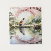 Kirschblüten-Teich-Reflexionsszene Wandteppich (Vorderseite)