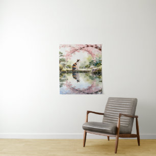 Kirschblüten-Teich-Reflexionsszene Wandteppich
