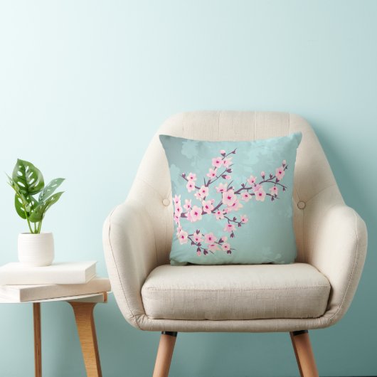 Kirschblüten Türkis Monogramm Kissen (Stuhl )