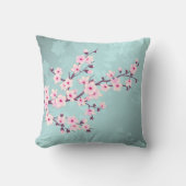 Kirschblüten Türkis Monogramm Kissen (Vorderseite)