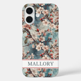 Kirschblüten Türkis Sakura Druck Monogramm iPhone 16 Hülle