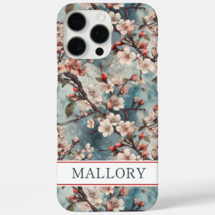 Kirschblüten Türkis Sakura Druck Monogrammiert iPhone 16 Pro Max Hülle