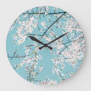 Kirschblüten: Türkisfarbener Trend Große Wanduhr