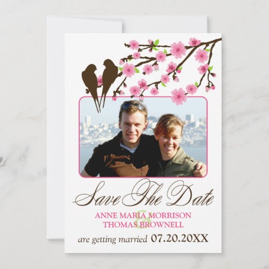 Kirschblüten und das liebende Foto von Vögeln Save Einladung (Vorderseite)